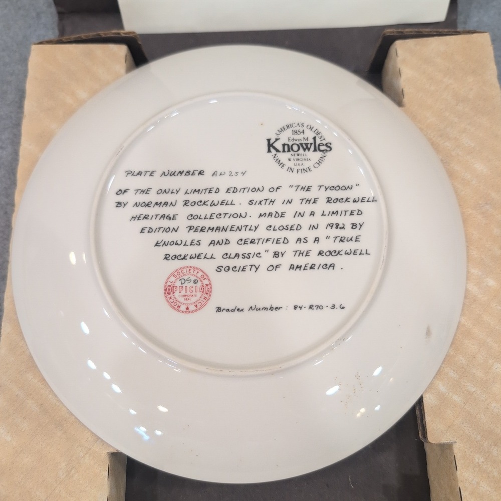 Norman Rockwell The Tycoon Collector Plate Edwin M Knowles Heritage Series 1982 - Picture 3 of 6